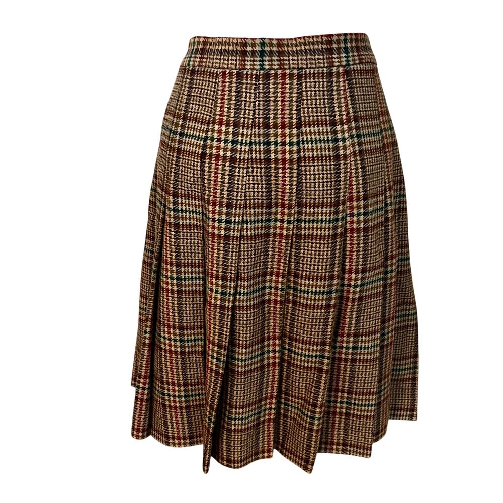 Vintage 80's LL Bean Wool Tartan Plaid Pleated Skirt Rockabilly Academia Preppy